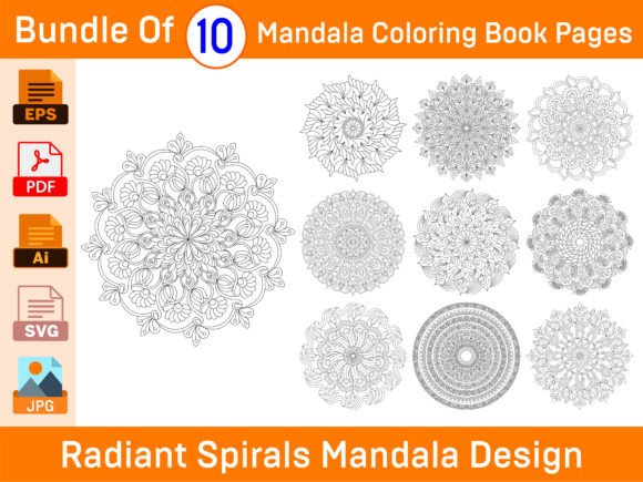 Bundle of 10 Radiant Spirals Mandala