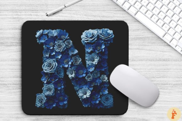 Charming Blue Flowers Letter N Mouse Pad