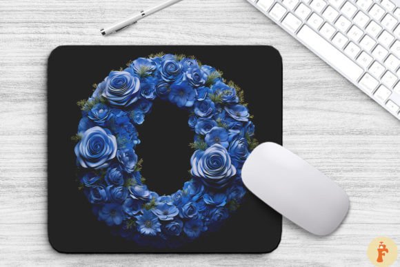 Charming Blue Flowers Letter O Mouse Pad