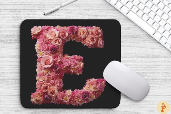 Charming Pink Flowers Letter E Mouse Pad