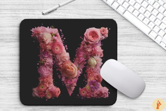 Charming Pink Flowers Letter M Mouse Pad