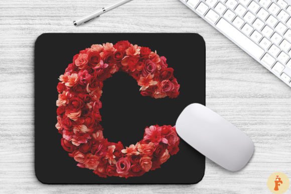Charming Red Flowers Letter C Mouse Pad