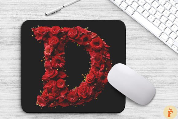 Charming Red Flowers Letter D Mouse Pad