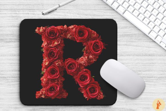 Charming Red Flowers Letter R Mouse Pad