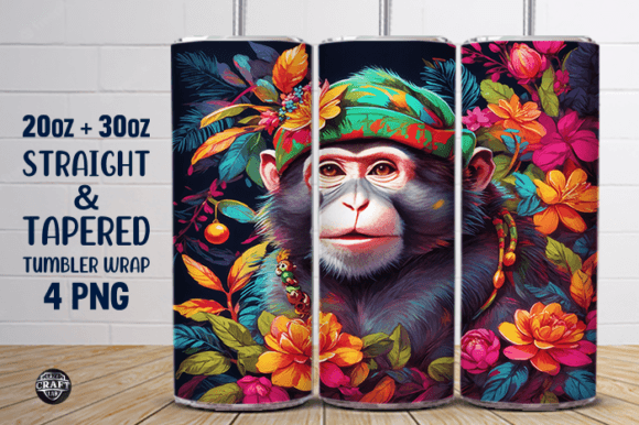 Christmas Monkey Floral Tumbler Wrap