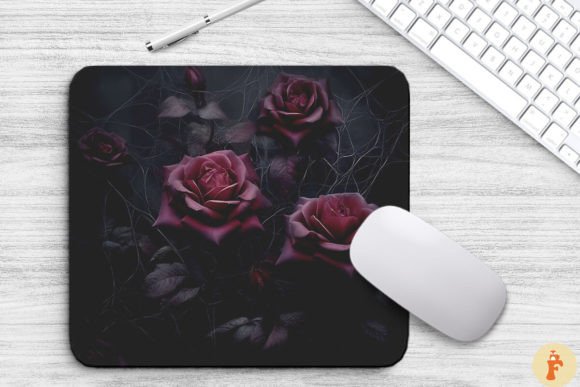 Dark Red Roses and Spider Webs Mouse Pad