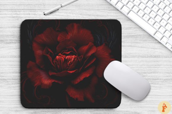 Deep Red Flowers on a Black Mouse Pad