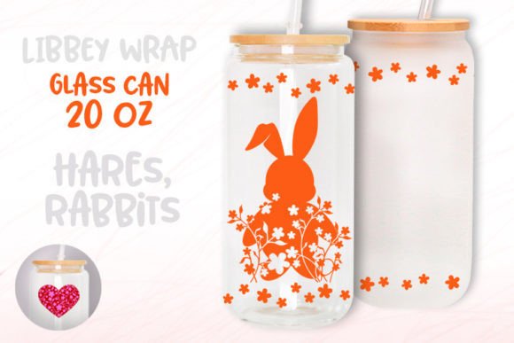 Floral Design Bunny Orange 20 Oz Glass