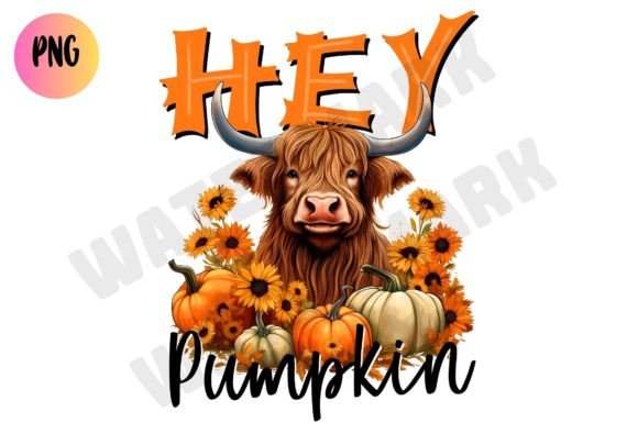 Hey Pumpkin PNG: Highland Cow Sublimation