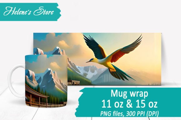 Mug Wrap Bird and Flowers 11oz 15oz PNG