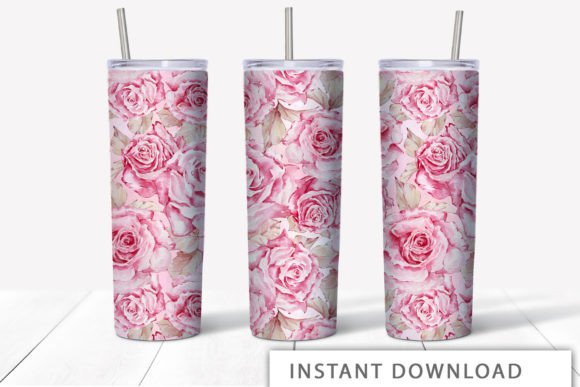 Pink Roses Sublimation 20 Oz Skinny Tumb