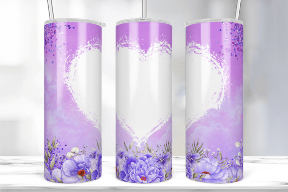 Purple Glitter Floral Tumbler Wrap PNG
