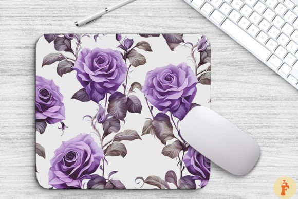 Royal Violet Glossy Roses Mouse Pad
