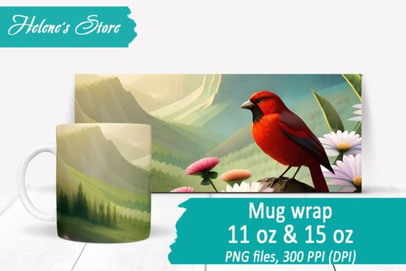 Spring Bird Mug Sublimation Wrap PNG